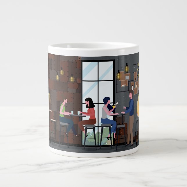 Cute Coffee Shop Wrap-Around Design Giant Coffee Mug (Front)