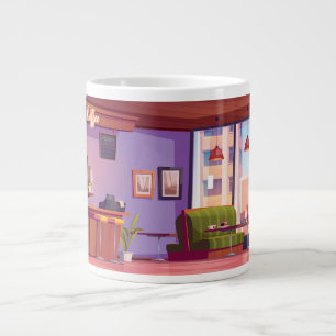 Cute Coffee Shop Wrap-Around Design Giant Coffee Mug