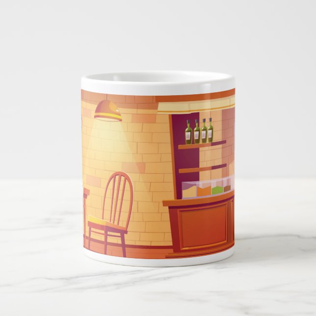 Cute Coffee Shop Wrap-Around Design Giant Coffee Mug (Front)