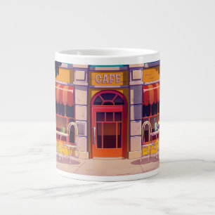Cute Coffee Shop Wrap-Around Design Giant Coffee Mug