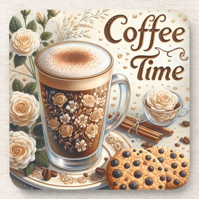 Cute Coffee Style Beverage Coaster (Front)