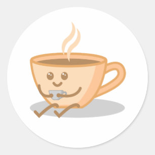 Cute Coffee / Tea Mug Cartoon Classic Round Sticker