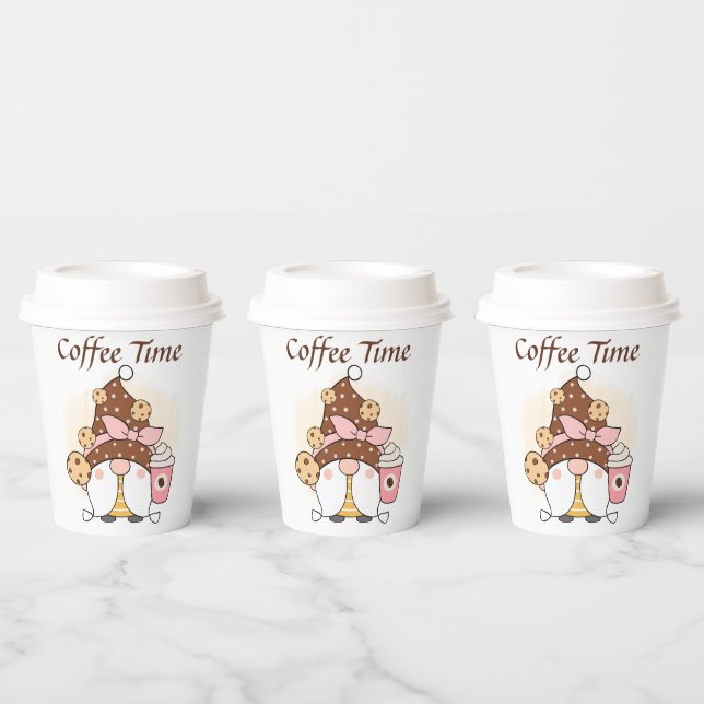 cute coffee time gnome add text Paper Cups  (Multi)