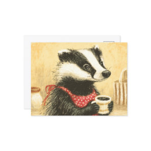 Cute Coffee Time With Adorable Miss Badger Postcard