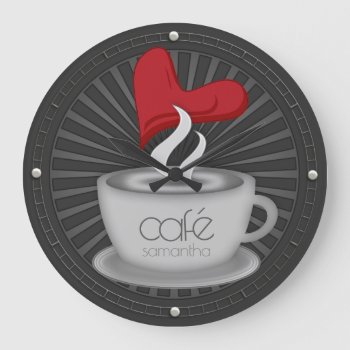 Cute Coffee With Love Café Kitchen Wall Decor Large Clock by LaBoutiqueEclectique at Zazzle