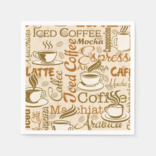Cute coffee words party napkins (Front)