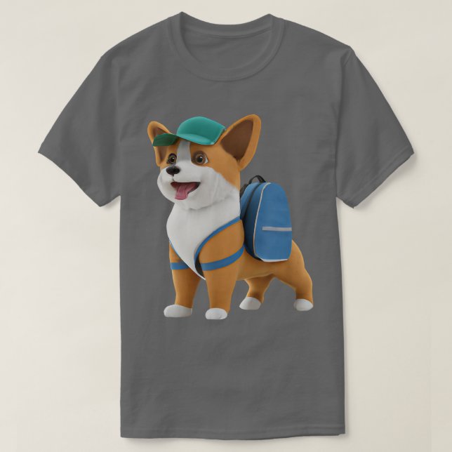 Cute Cogi Puppy Dog Backpack Baseball Cap Back To  T-Shirt (Design Front)
