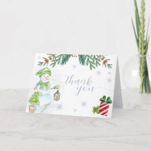 Cute Cold Outside Floral Snowman Baby Shower Letterpress Thank You Card