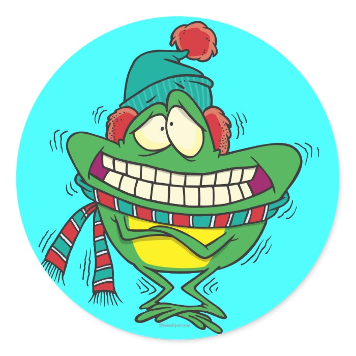 cute cold shivering winter froggy frog round sticker