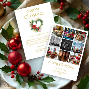 Cute Collage Christmas Wreath Heart-Shape Floral Holiday Card