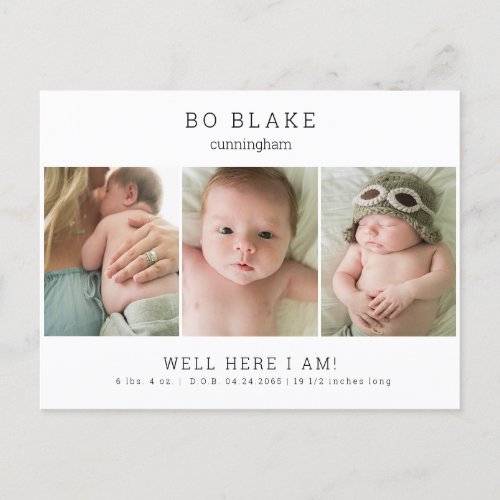 Cute Collage Photo Neutral Baby Birth Announcement