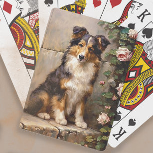 Cute Collie Dog Pup Painting Playing Cards