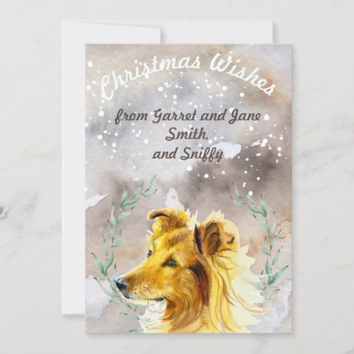 Cute Collie on snowy Christmas watercolor custom Invitation