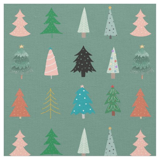 Cute coloful Christmas pattern green blue pink Fabric