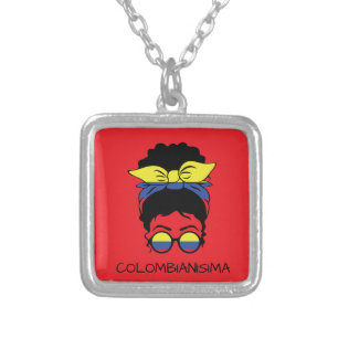 CUTE COLOMBIANISIMA Colombian Girl Flag Silver Plated Necklace