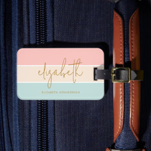 Cute Color Block Pastel Pink Yellow Blue Stripe Luggage Tag