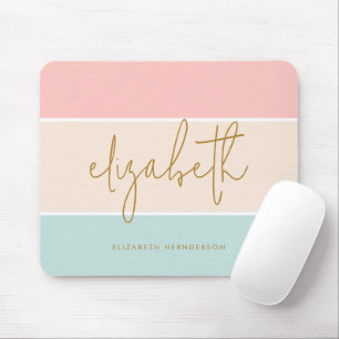 Cute Color Block Pastel Pink Yellow Blue Stripe Mouse Pad