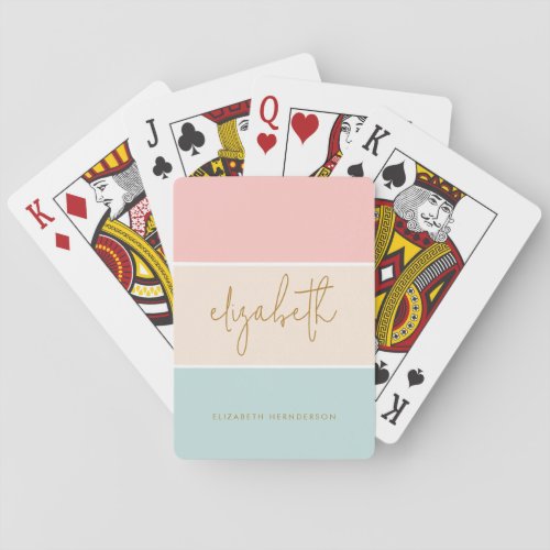 Cute Color Block Pastel Pink Yellow Blue Stripe Poker Cards