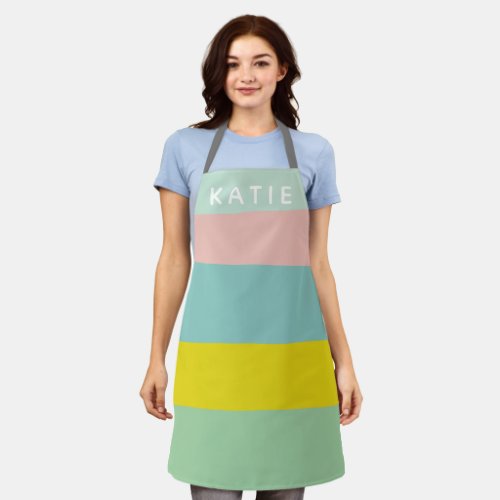 Cute Color Block Stripes in Minty Pastels Apron