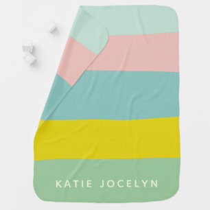 Cute Color Block Stripes in Minty Pastels Baby Blanket