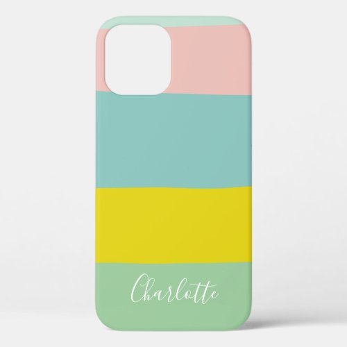 Cute Color Block Stripes in Minty Pastels iPhone 12 Case