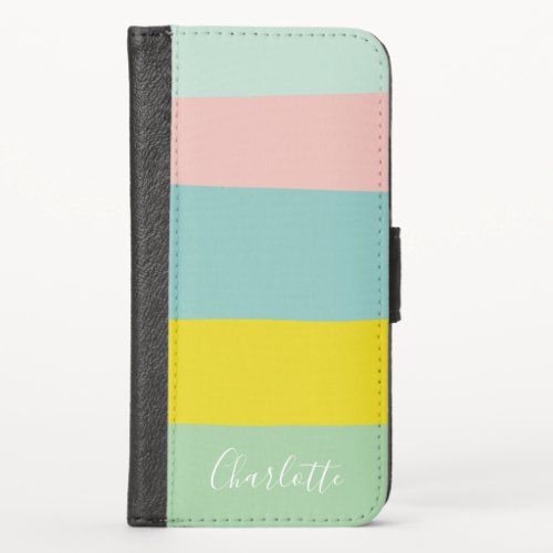 Cute Color Block Stripes in Minty Pastels iPhone X Wallet Case
