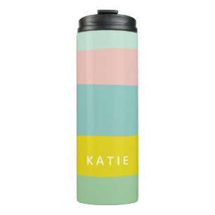 Cute Color Block Stripes in Minty Pastels Thermal Tumbler