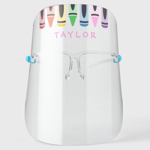 Cute Color Crayon School For Kids Pretty Pink Face Shield