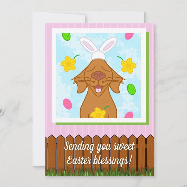 Cute Color Me Dog With Bunny Ears Easter Blessings Holiday Card (Front)