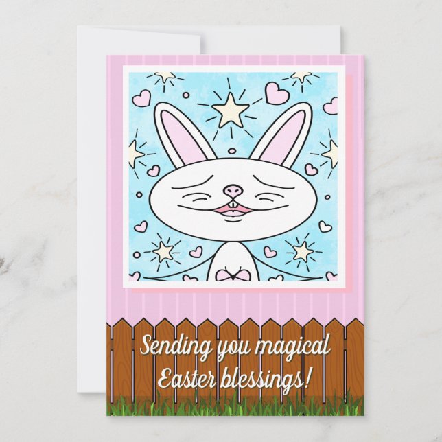 Cute Color Me Magical Easter Bunny Blessings Holiday Card (Front)