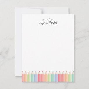 Cute Color Pencils Note From Teacher Note Card