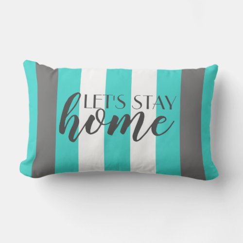 Cute Color Striped Gray and Blue Pattern With Text Lumbar Pillow