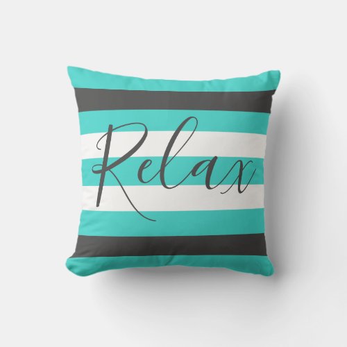 Cute Color Striped Gray and Blue Pattern With Text Throw Pillow