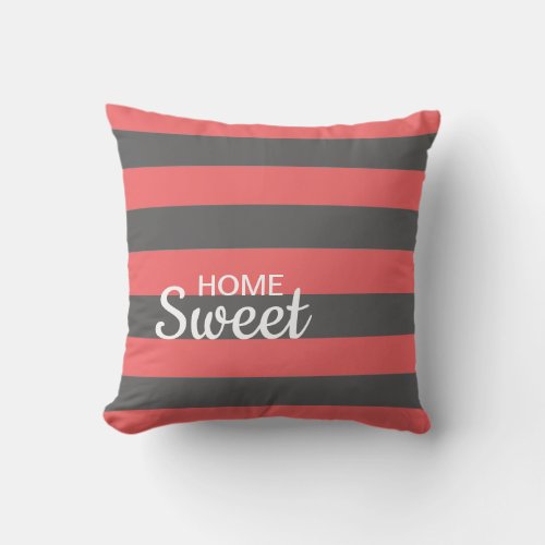 Cute Color Striped Gray and Pink Pattern Throw Pillow