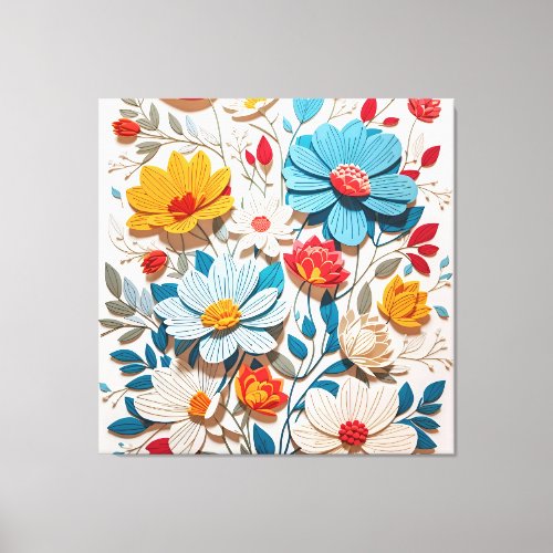 cute colored flowers pattern in white background canvas print
