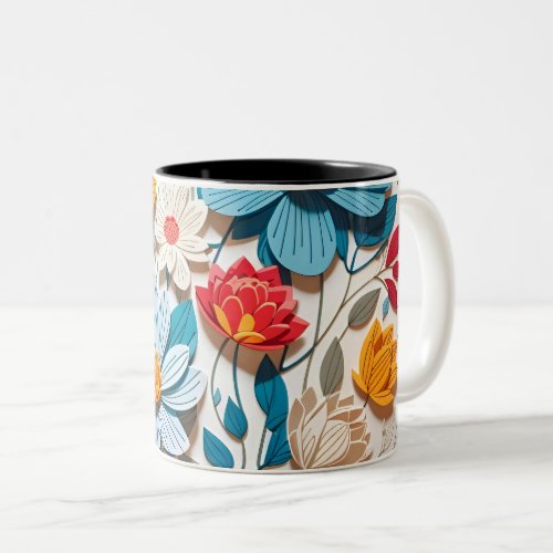 cute colored flowers pattern in white background Two_Tone coffee mug