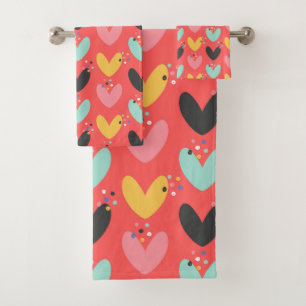 Cute colorfu Valentine's hearts pattern Bath Towel Set
