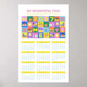 Cute Colorful 2027 Year at a Glance Calendar Poste Poster