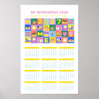 Cute Colorful 2027 Year at a Glance Calendar Poste Poster