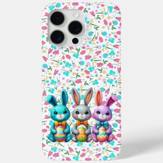 Cute, colorful 3 Easter bunny Case-Mate iPhone Case (Back)
