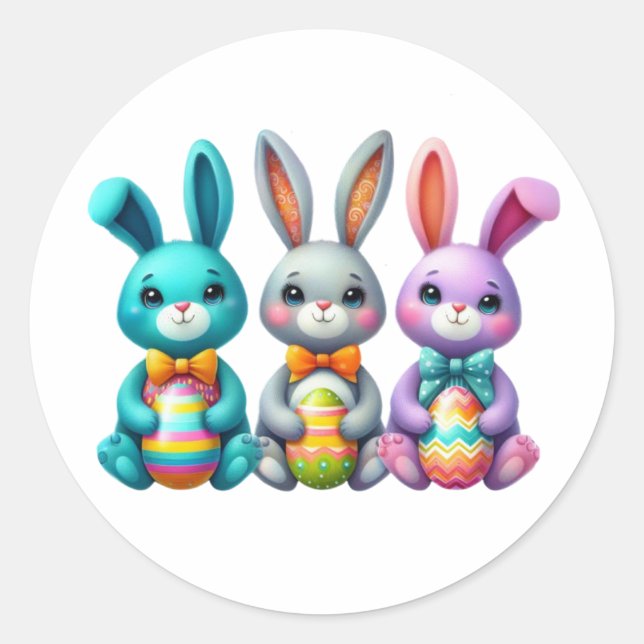 Cute, colorful 3 Easter bunny Classic Round Sticker (Front)