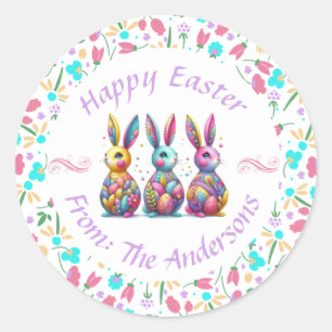 Cute, colorful 3 Easter bunny Classic Round Sticker