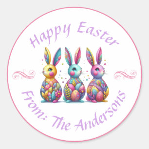 Cute, colorful 3 Easter bunny Classic Round Sticker