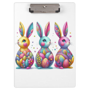 Cute, colorful 3 Easter bunny Clipboard