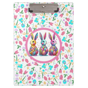 Cute, colorful 3 Easter bunny Clipboard