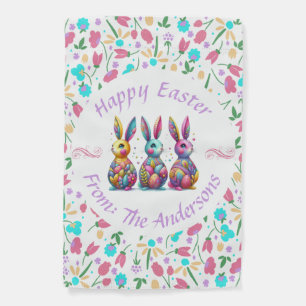 Cute, colorful 3 Easter bunny Garden Flag