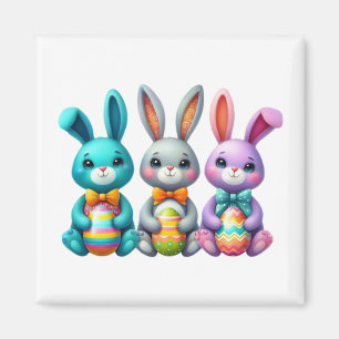 Cute, colorful 3 Easter bunny Magnet