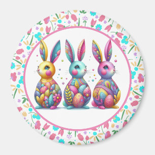 Cute, colorful 3 Easter bunny Magnet