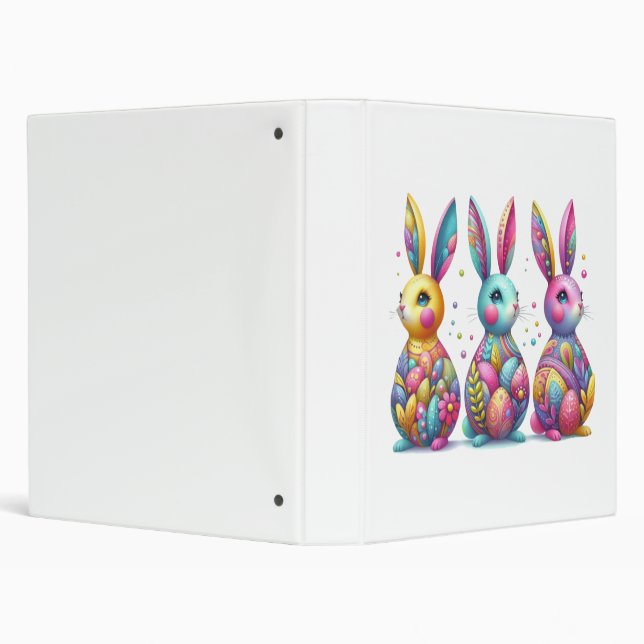 Cute, colorful 3 Easter bunny Ring Binder (Background)