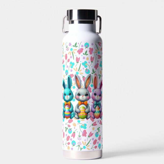 Cute, colorful 3 Easter bunny Water Bottle (Front)